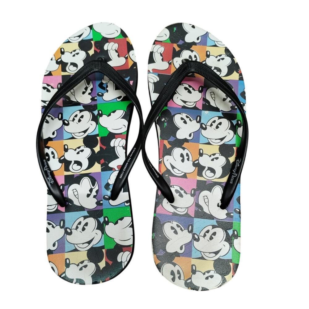 Disney Parks Womens Size Large (9-10) Color Block Mickey Mouse Flip-Flop Sandals